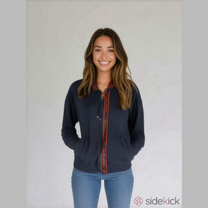 LRL Ralph Lauren Black Label Women's Large Navy Blue Logo Trim Full Zip Hoodie